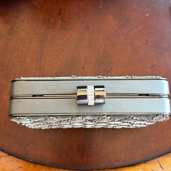 Banana Republic suede gray clutch with crisscross beading. - Picture 4 of 4